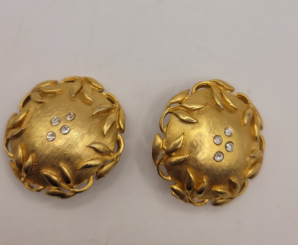 Etruscan Goddess Gold-Tone Large Rhinestone Earrings